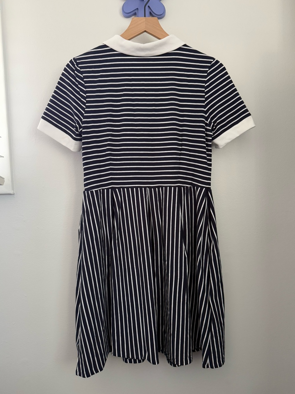 Modcloth Large Cultivated Navy Stripe Collar Mini Dress Preppy 50s Academia - Picture 6 of 9